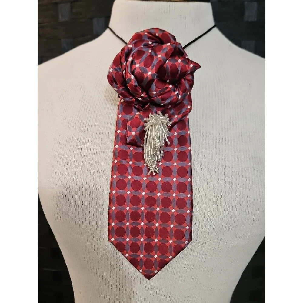 Arrow Silk Red Dot Statement Tie Necklace